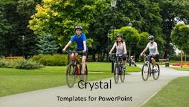  Presentation with mental wellbeing healthy lifestyle balance - Theme consisting of riding bicycles in city park background and a  colored foreground