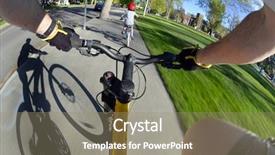  Presentation with pov - Audience pleasing presentation consisting of riding bike fisheye view pov biking in park with kids backdrop and a coral colored foreground