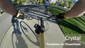  Presentation with pov - Audience pleasing presentation theme consisting of riding bike fisheye view pov biking in park with kids backdrop and a gray colored foreground