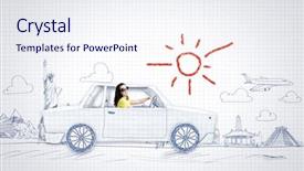  Presentation with woman car driver map - Presentation design enhanced with riding car made of list background and a  colored foreground