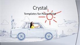  Presentation with woman car driver map - Beautiful PPT theme featuring riding car made of list backdrop and a  colored foreground