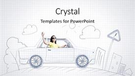  Presentation with woman car driver map - PPT theme featuring riding car made of list background and a  colored foreground