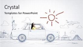  Presentation with woman car driver map - Beautiful PPT theme featuring riding car made of list backdrop and a  colored foreground