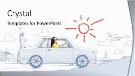  Presentation with woman car driver map - PPT theme featuring riding car made of list background and a  colored foreground