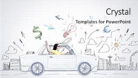  Presentation with car - Beautiful PPT theme featuring riding car made of list backdrop and a  colored foreground