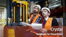  Presentation with forklift - Beautiful slides featuring riding forklift truck inventorying stock backdrop and a  colored foreground