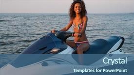  Presentation with african american - Amazing slide deck having sitting on a jet ski backdrop and a ocean colored foreground