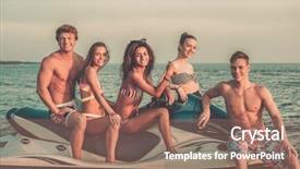  Presentation with ethnic group - Slides consisting of riding jetski - group of happy multi ethnic background and a violet colored foreground