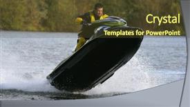  Presentation with rider - Colorful presentation theme enhanced with jet ski rider and his personal watercraft leaping out of the water backdrop and a tawny brown colored foreground