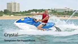  Presentation with atlantic - Beautiful PPT theme featuring young guy cruising on the atlantic ocean on a jet ski backdrop and a light blue colored foreground