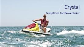  Presentation with jet - PPT layouts with young guy cruising on the atlantic ocean on a jet ski background and a sky blue colored foreground