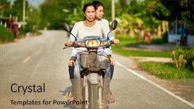  Presentation with thai muic - Presentation design consisting of riding motorbike together in rural background and a coral colored foreground