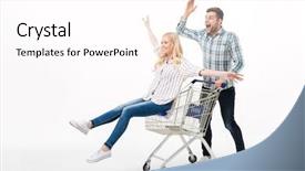  Presentation with shopping trolley - Presentation design with riding on a shopping trolley background and a pink colored foreground