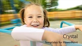  Presentation with cheerful stylish city girl using - Audience pleasing PPT layouts consisting of riding on merry-go-round backdrop and a coral colored foreground