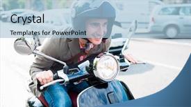  Presentation with tourist - PPT layouts having riding scooter in dense traffic background and a light blue colored foreground