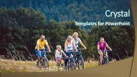  Presentation with bicycles - Slides having riding their bicycles on afternoon background and a ocean colored foreground