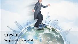  Presentation with globe - Amazing presentation theme having riding unicycle around the globe backdrop and a light blue colored foreground