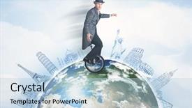  Presentation with globe - PPT layouts consisting of riding unicycle around the globe background and a light blue colored foreground