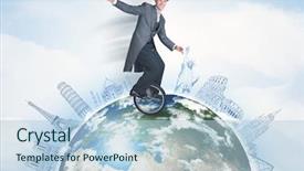  Presentation with globe - PPT layouts with riding unicycle around the globe background and a light blue colored foreground