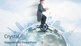  Presentation with globe - Audience pleasing theme consisting of riding unicycle around the globe backdrop and a light blue colored foreground