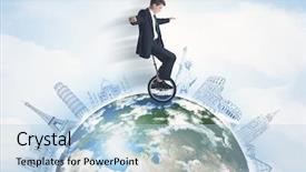  Presentation with globe - Colorful presentation design enhanced with riding unicycle around the globe backdrop and a light blue colored foreground