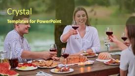  Presentation with dinner party - PPT theme having riends-toasting-red-wine-glass background and a tawny brown colored foreground