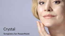  Presentation with beautiful skin - Cool new slide set with riffles - beautiful matured woman tauching her backdrop and a light blue colored foreground