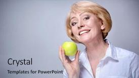  Presentation with green apple - Colorful PPT theme enhanced with riffles - mature woman with green apple backdrop and a light blue colored foreground