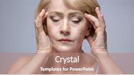  Presentation with old - Audience pleasing PPT theme consisting of riffles - old mature woman portrait face backdrop and a coral colored foreground