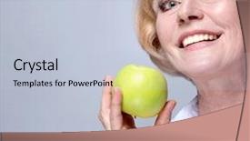  Presentation with green apple - Beautiful theme featuring riffles - portrait of attractive caucasian smiling backdrop and a light blue colored foreground