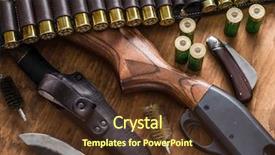  Presentation with hunting - Slides enhanced with rifle - hunting equipment - pump action background and a tawny brown colored foreground