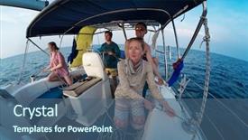  Presentation with sails sailing yacht catamaran sailing - Presentation enhanced with rig move - group of young friends sailing background and a ocean colored foreground