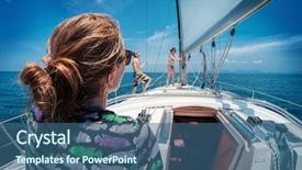  Presentation with sailing - Presentation design consisting of rig move - group of young friends sailing background and a ocean colored foreground