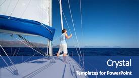  Presentation with yacht - Amazing PPT theme having rig move - young man standing backdrop and a  colored foreground