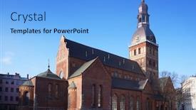  Presentation with square - Beautiful PPT layouts featuring riga-cathedral-on-dome-square backdrop and a light blue colored foreground