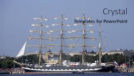 Presentation with sailing ship - Beautiful slide deck featuring riga-latvia-july-26-russian backdrop and a light blue colored foreground