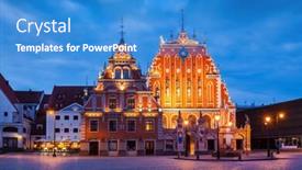  Presentation with town hall - Slides having evening twilight riga latvia background and a teal colored foreground