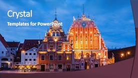  Presentation with town hall - Cool new presentation theme with evening twilight riga latvia backdrop and a teal colored foreground
