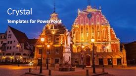  Presentation with town hall - Slides with riga town hall square house background and a teal colored foreground