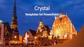  Presentation with peter - Presentation theme featuring riga town hall square house background and a ocean colored foreground