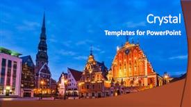  Presentation with peter - Theme featuring riga town hall square house of the blackheads st roland statue and st peter's church illuminated in the twilight riga latvia background and a gray colored foreground