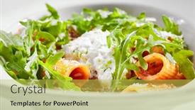  Presentation with macaroni cheese - Audience pleasing PPT layouts consisting of rigatoni-in-tomato-sauce backdrop and a yellow colored foreground