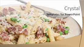  Presentation with peas - Presentation design with rigatoni pasta with pancetta ricotta and peas background and a white colored foreground