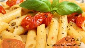  Presentation with cherry - Beautiful theme featuring rigatoni pasta with roast cherry tomatoes fennel seeds backdrop and a yellow colored foreground