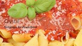  Presentation with pasta sauce - PPT theme enhanced with rigatoni pasta with tomato sauce parmesan and ground pepper background and a coral colored foreground