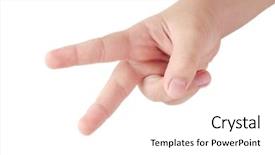  Presentation with hand touching finger digital - Colorful PPT theme enhanced with children s right - child's hand showing two fingers backdrop and a  colored foreground