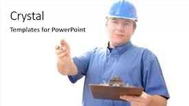  Presentation with construction site construction - Beautiful slide deck featuring right hand over white background backdrop and a white colored foreground