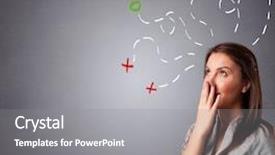  Presentation with thinking - Cool new PPT theme with right mind - beautiful young woman thinking backdrop and a gray colored foreground