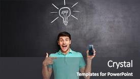  Presentation with man holding phone - Audience pleasing slides consisting of right mind - cheerful young man holding blank backdrop and a dark gray colored foreground