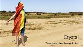  Presentation with rainbow flag - PPT theme enhanced with right people right place - barefoot young caucasian man covered background and a lemonade colored foreground